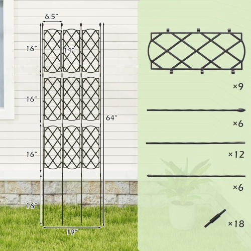 Costway 1/2 PCS 58" x 73" Garden Trellis for Climbing Plants Rustproof Metal Plant Support Frame