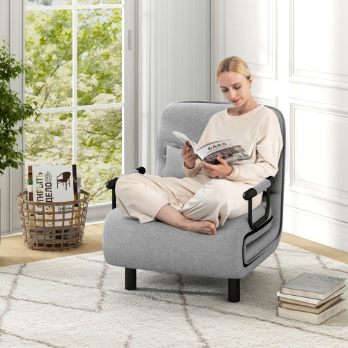 Sofa-lit convertible 3-en-1 de Costway avec dossier réglable à 5 positions et coussin lombaire gris foncé