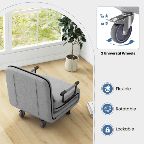 Sofa-lit convertible 3-en-1 de Costway avec dossier réglable à 5 positions et coussin lombaire gris foncé