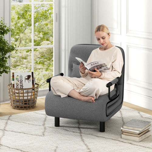 Sofa-lit convertible 3-en-1 de Costway avec dossier réglable à 5 positions et coussin lombaire gris foncé