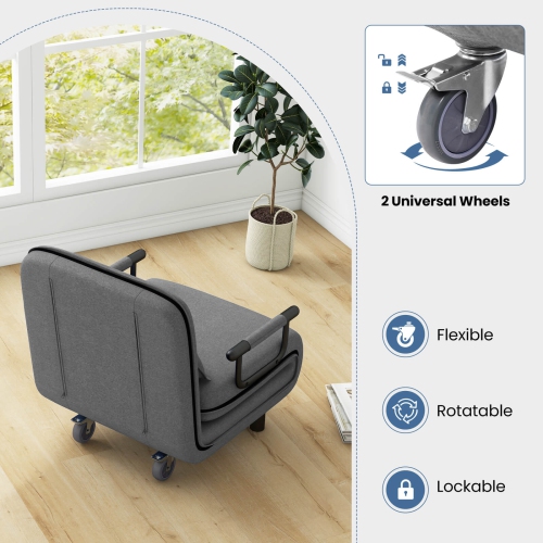 Sofa-lit convertible 3-en-1 de Costway avec dossier réglable à 5 positions et coussin lombaire gris foncé