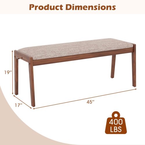 Costway 1/2 PCS 45" Farmhouse Backless Bench with Rubber Wood Legs & Fabric Padded Seat
