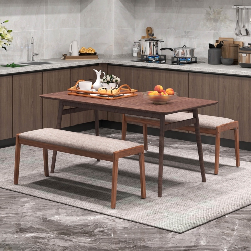 Costway 1/2 PCS 45" Farmhouse Backless Bench with Rubber Wood Legs & Fabric Padded Seat