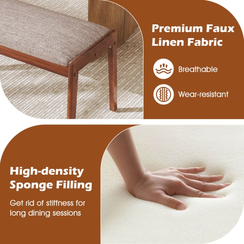 Costway 1/2 PCS 45" Farmhouse Backless Bench with Rubber Wood Legs & Fabric Padded Seat