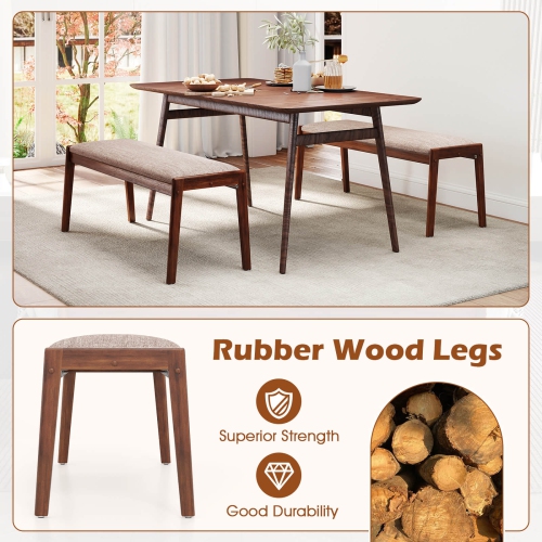 Costway 1/2 PCS 45" Farmhouse Backless Bench with Rubber Wood Legs & Fabric Padded Seat