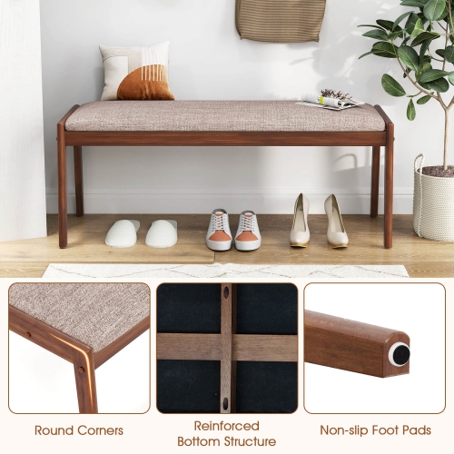 Costway 1/2 PCS 45" Farmhouse Backless Bench with Rubber Wood Legs & Fabric Padded Seat