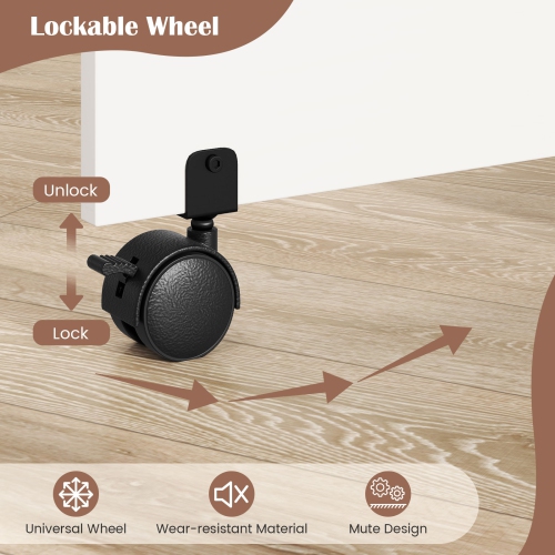 Costway Folding Computer Desk with Drawer Cabinet & Adjustable Shelf Wheel for Living Room, Black/White