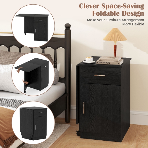 Costway Folding Computer Desk with Drawer Cabinet & Adjustable Shelf Wheel for Living Room, Black/White