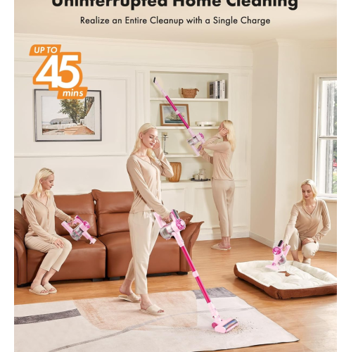 Cordless Vacuum Cleaner, Max 45mins Vacuums with LED Display, Powerful 8 in 1 Lightweight Vacuum Cleaners with 2 HEPA, Stick Vacuums Cordless for Pet