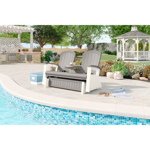 Suncast - Adirondack Glider w/Console - Dove Gray