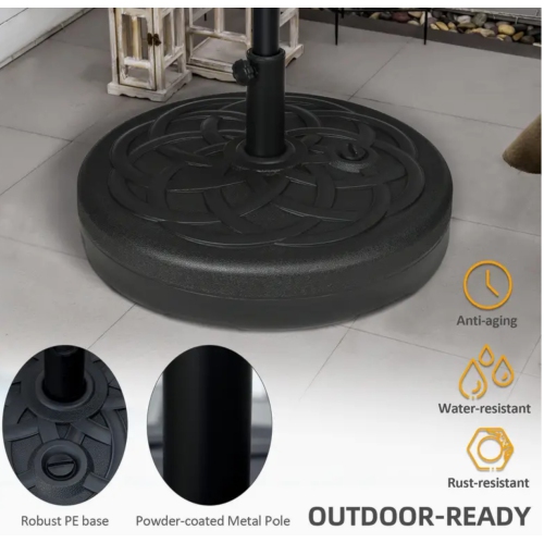 BoldDeco Deluxe Patio Market Umbrella Base Stand 22" Heavy Duty with Steel Holder Water Filled for Outdoor, Lawn, Garden, Round, 77lbs Weight Capacity