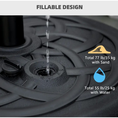BoldDeco Deluxe Patio Market Umbrella Base Stand 22" Heavy Duty with Steel Holder Water Filled for Outdoor, Lawn, Garden, Round, 77lbs Weight Capacity