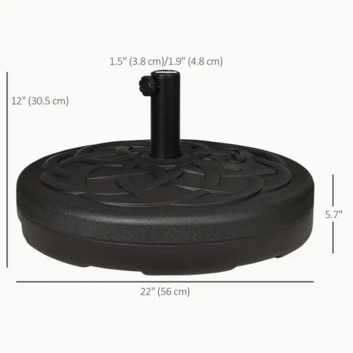 BoldDeco Deluxe Patio Market Umbrella Base Stand 22" Heavy Duty with Steel Holder Water Filled for Outdoor, Lawn, Garden, Round, 77lbs Weight Capacity