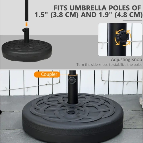 BoldDeco Deluxe Patio Market Umbrella Base Stand 22" Heavy Duty with Steel Holder Water Filled for Outdoor, Lawn, Garden, Round, 77lbs Weight Capacity