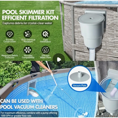 Heavy-Duty PVC Wall-Mounted Skimmer for Above-Ground Pools - Universal Fit for All Standard Pool Wall Openings, Ideal for In-Ground Pool Surfaces,