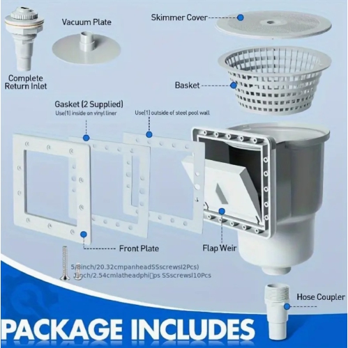 Heavy-Duty PVC Wall-Mounted Skimmer for Above-Ground Pools - Universal Fit for All Standard Pool Wall Openings, Ideal for In-Ground Pool Surfaces,