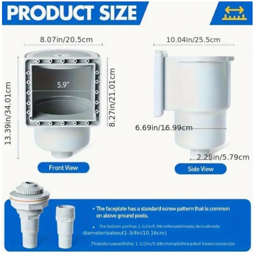 Heavy-Duty PVC Wall-Mounted Skimmer for Above-Ground Pools - Universal Fit for All Standard Pool Wall Openings, Ideal for In-Ground Pool Surfaces,