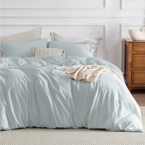 Beddora 3-Piece Queen Duvet Cover Set | 100% Cotton – Soft, Breathable & Durable with Corner Ties Button Closure – Light Green