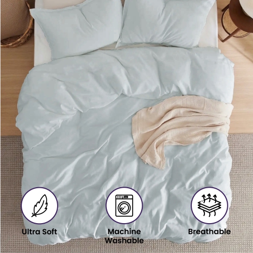 Beddora 3-Piece Queen Duvet Cover Set | 100% Cotton – Soft, Breathable & Durable with Corner Ties Button Closure – Light Green