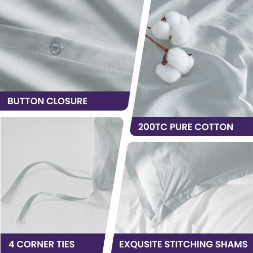 Beddora 3-Piece Queen Duvet Cover Set | 100% Cotton – Soft, Breathable & Durable with Corner Ties Button Closure – Light Green