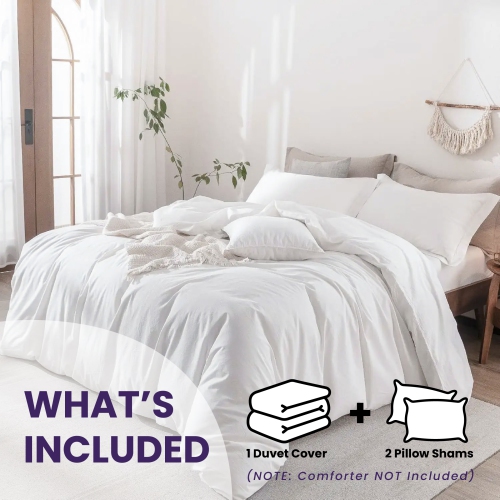 Beddora 3-Piece Queen Duvet Cover Set | 100% Cotton Soft, Breathable & Durable with Corner Ties Button Closure – White