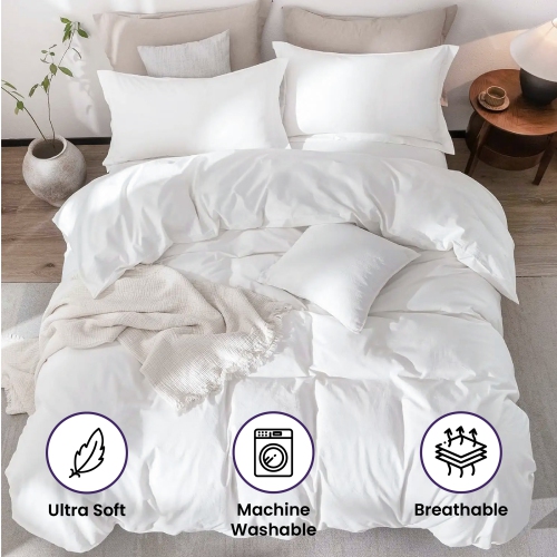 Beddora 3-Piece Queen Duvet Cover Set | 100% Cotton Soft, Breathable & Durable with Corner Ties Button Closure – White