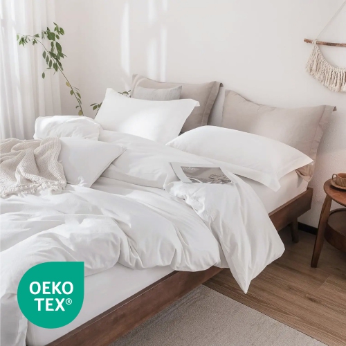 Beddora 3-Piece Queen Duvet Cover Set | 100% Cotton Soft, Breathable & Durable with Corner Ties Button Closure – White