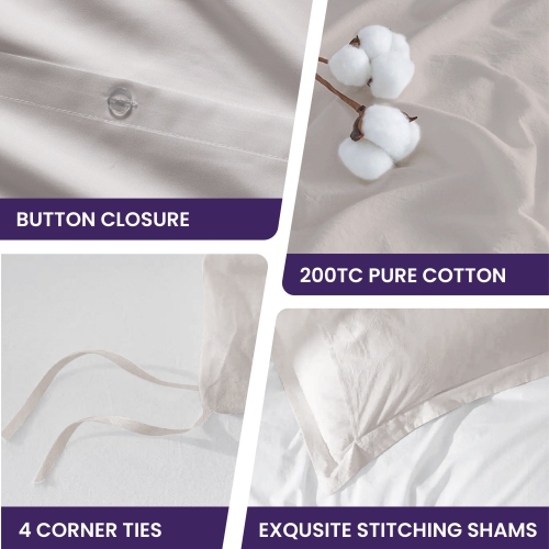 Ensemble de housse de douillette 3 pièces Beddora pour grand lit | 100 % coton – Doux, perméable à l'air et durable avec attaches aux coins Fermeture