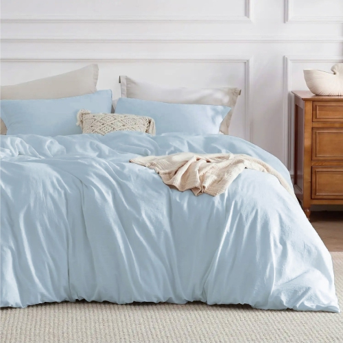 Beddora 3-Piece King Duvet Cover Set | 100% Cotton – Soft, Breathable & Durable with Corner Ties Button Closure – Light Blue