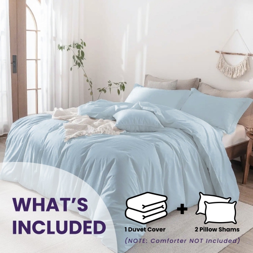 Beddora 3-Piece King Duvet Cover Set | 100% Cotton – Soft, Breathable & Durable with Corner Ties Button Closure – Light Blue