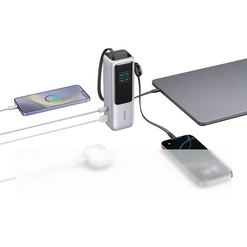 Chargeur portable multiport 165 W 25 000 mAh Prime d'Anker avec écran intelligent - Argenté