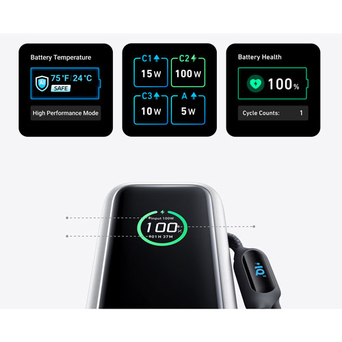Chargeur portable multiport 165 W 25 000 mAh Prime d'Anker avec écran intelligent - Argenté