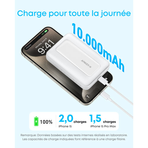 Anker ZOLO 10000 mAh Wireless Magnetic Portable Power Bank - White