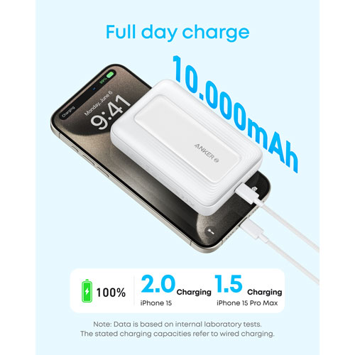 Anker ZOLO 10000 mAh Wireless Magnetic Portable Power Bank - White