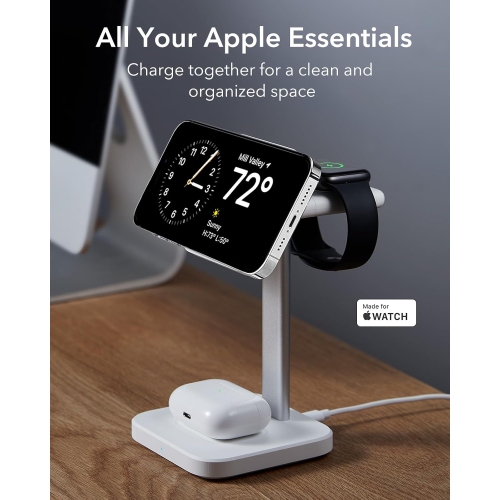 ESR 3-in-1 MagSafe Wireless Charging Stand - Magnetic Charger for iPhone 16/15/14/13/12 Series, Apple Watch, AirPods - White