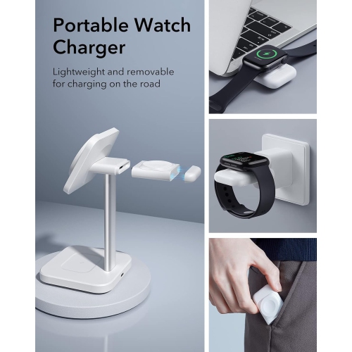 ESR 3-in-1 MagSafe Wireless Charging Stand - Magnetic Charger for iPhone 16/15/14/13/12 Series, Apple Watch, AirPods - White