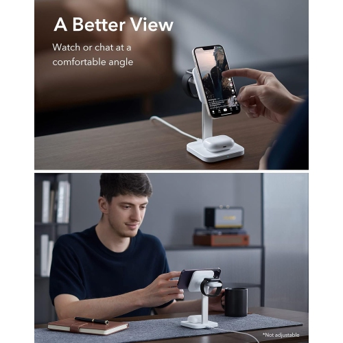 ESR 3-in-1 MagSafe Wireless Charging Stand - Magnetic Charger for iPhone 16/15/14/13/12 Series, Apple Watch, AirPods - White