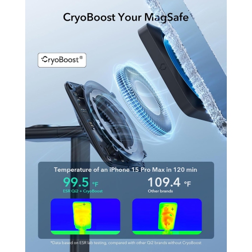 ESR Qi2 3-in-1 MagSafe Charger Stand with CryoBoost - Certified Apple Watch & Wireless Charger Stand for iPhone, AirPods, Black