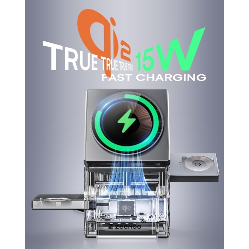 ZEEHOO 3-in-1 Charging Station for Apple - MagSafe Charger, 15W Qi2 Fast Wireless Charger Stand for iPhone 16, 15, 14, 13, 12, Apple Watch, AirPods -