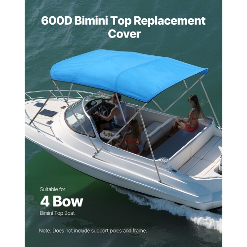 VEVOR 4 Bow Boat Bimini Tops, 600D Polyester Canopy, Waterproof & Sun Protection Boat Awning Canopy with Storage Bag, Bimini Top Replacement,