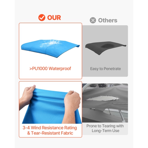 VEVOR 4 Bow Boat Bimini Tops, 600D Polyester Canopy, Waterproof & Sun Protection Boat Awning Canopy with Storage Bag, Bimini Top Replacement,