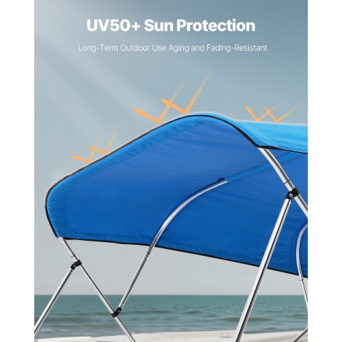 VEVOR 4 Bow Boat Bimini Tops, 600D Polyester Canopy, Waterproof & Sun Protection Boat Awning Canopy with Storage Bag, Bimini Top Replacement,