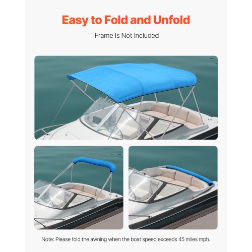 VEVOR 4 Bow Boat Bimini Tops, 600D Polyester Canopy, Waterproof & Sun Protection Boat Awning Canopy with Storage Bag, Bimini Top Replacement,