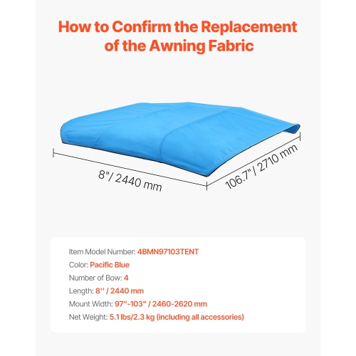 VEVOR 4 Bow Boat Bimini Tops, 600D Polyester Canopy, Waterproof & Sun Protection Boat Awning Canopy with Storage Bag, Bimini Top Replacement,