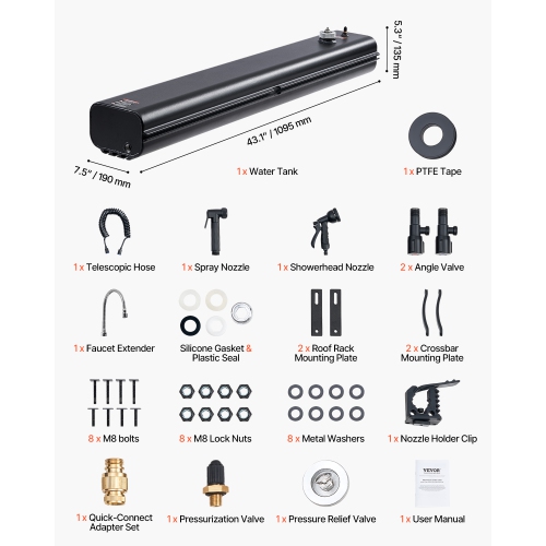 VEVOR 4.5 Gal Roof Rack Water Tank, Multi-Dispensing Outdoor Tank with 2 Splash-Guard Panels & T-slot, High-Capacity Aluminum Tank with