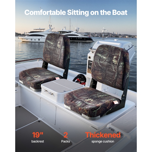 VEVOR Boat Seat, Low Backrest, Folding Fishing Boat Seat with Thickened Sponge Cushion & PU Polyester Fabric, Strong PP Frame, Flip Up Boat Seat,