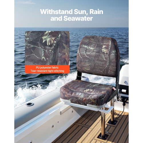 VEVOR Boat Seat, Low Backrest, Folding Fishing Boat Seat with Thickened Sponge Cushion & PU Polyester Fabric, Strong PP Frame, Flip Up Boat Seat,