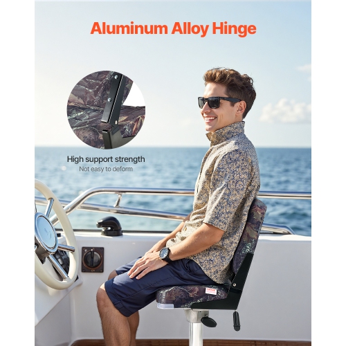 VEVOR Boat Seat, Low Backrest, Folding Fishing Boat Seat with Thickened Sponge Cushion & PU Polyester Fabric, Strong PP Frame, Flip Up Boat Seat,