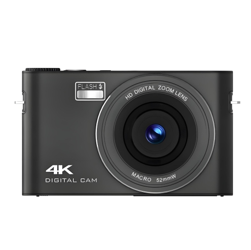 Touch screen 4K digital micro single camera CCD video camera. Anti-shake digital camera with children's MP3 player - black