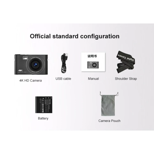 Touch screen 4K digital micro single camera CCD video camera. Anti-shake digital camera with children's MP3 player - black